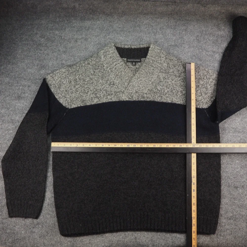 Tricots St Raphael Sweater Mens 2XL Colorblock Gray Blue Shawl Neck Grandpa Core